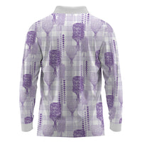 Aloha Hawaii Vintage Kahili Pa'a Lima Long Sleeve Polo Shirt Palaka Print Pastel Lavender