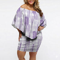 Aloha Hawaii Vintage Kahili Pa'a Lima Off Shoulder Short Dress Palaka Print Pastel Lavender LT7 Women Lavender - Polynesian Pride