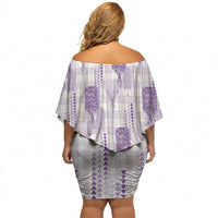 Aloha Hawaii Vintage Kahili Pa'a Lima Off Shoulder Short Dress Palaka Print Pastel Lavender LT7 - Polynesian Pride