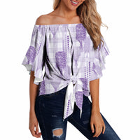 Aloha Hawaii Vintage Kahili Pa'a Lima Off Shoulder Wrap Waist Top Palaka Print Pastel Lavender LT7 - Polynesian Pride