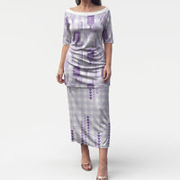 Aloha Hawaii Vintage Kahili Pa'a Lima Puletasi Palaka Print Pastel Lavender LT7 Long Dress Lavender - Polynesian Pride