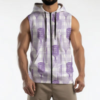 Aloha Hawaii Vintage Kahili Pa'a Lima Sleeveless Zip Hoodie Palaka Print Pastel Lavender