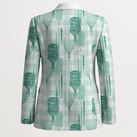 Aloha Hawaii Vintage Kahili Pa'a Lima Blazer Palaka Print Mossy Teal