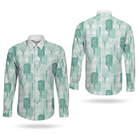 Aloha Hawaii Vintage Kahili Pa'a Lima Couples Matching Off Shoulder Maxi Dress and Long Sleeve Button Shirt Palaka Print Mossy Teal