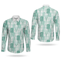 Aloha Hawaii Vintage Kahili Pa'a Lima Couples Matching Short Sleeve Bodycon Dress and Long Sleeve Button Shirt Palaka Print Mossy Teal LT7 - Polynesian Pride