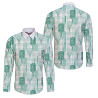 Aloha Hawaii Vintage Kahili Pa'a Lima Family Matching Long Sleeve Bodycon Dress and Hawaiian Shirt Palaka Print Mossy Teal LT7 Dad's Shirt - Long Sleeve Mossy Teal - Polynesian Pride
