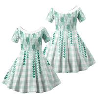 Aloha Hawaii Vintage Kahili Pa'a Lima Family Matching Long Sleeve Bodycon Dress and Hawaiian Shirt Palaka Print Mossy Teal LT7 Daughter's Dress Mossy Teal - Polynesian Pride