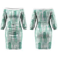 Aloha Hawaii Vintage Kahili Pa'a Lima Family Matching Off The Shoulder Long Sleeve Dress and Hawaiian Shirt Palaka Print Mossy Teal LT7 Mom's Dress Mossy Teal - Polynesian Pride