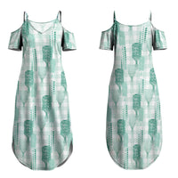 Aloha Hawaii Vintage Kahili Pa'a Lima Family Matching Summer Maxi Dress and Hawaiian Shirt Palaka Print Mossy Teal LT7 Mom's Dress Mossy Teal - Polynesian Pride