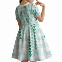Aloha Hawaii Vintage Kahili Pa'a Lima Kid Short Sleeve Dress Palaka Print Mossy Teal