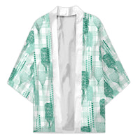 Aloha Hawaii Vintage Kahili Pa'a Lima Kimono Palaka Print Mossy Teal
