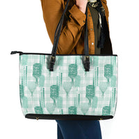 Aloha Hawaii Vintage Kahili Pa'a Lima Leather Tote Bag Palaka Print Mossy Teal