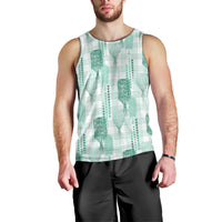 Aloha Hawaii Vintage Kahili Pa'a Lima Men Tank Top Palaka Print Mossy Teal