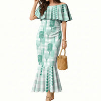 Aloha Hawaii Vintage Kahili Pa'a Lima Mermaid Dress Palaka Print Mossy Teal LT7 Women Mossy Teal - Polynesian Pride