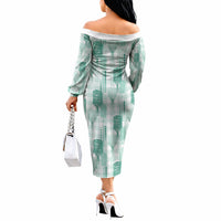 Aloha Hawaii Vintage Kahili Pa'a Lima Off The Shoulder Long Sleeve Dress Palaka Print Mossy Teal LT7 - Polynesian Pride