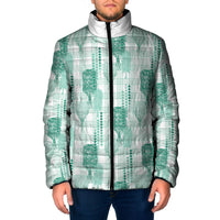 Aloha Hawaii Vintage Kahili Pa'a Lima Padded Jacket Palaka Print Mossy Teal