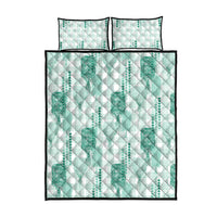 Aloha Hawaii Vintage Kahili Pa'a Lima Quilt Bed Set Palaka Print Mossy Teal