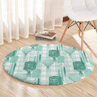 Aloha Hawaii Vintage Kahili Pa'a Lima Round Carpet Palaka Print Mossy Teal