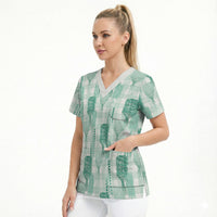 Aloha Hawaii Vintage Kahili Pa'a Lima Scrub Top Palaka Print Mossy Teal
