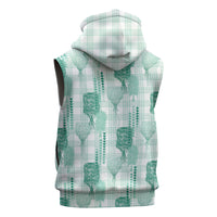 Aloha Hawaii Vintage Kahili Pa'a Lima Sleeveless Hoodie Palaka Print Mossy Teal