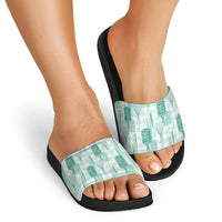 Aloha Hawaii Vintage Kahili Pa'a Lima Slide Sandals Palaka Print Mossy Teal