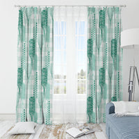 Aloha Hawaii Vintage Kahili Pa'a Lima Window Curtain Palaka Print Mossy Teal