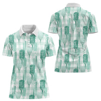 Aloha Hawaii Vintage Kahili Pa'a Lima Women Polo Shirt Palaka Print Mossy Teal