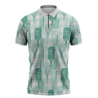 Aloha Hawaii Vintage Kahili Pa'a Lima Zipper Polo Shirt Palaka Print Mossy Teal LT7 Mossy Teal - Polynesian Pride