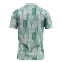 Aloha Hawaii Vintage Kahili Pa'a Lima Zipper Polo Shirt Palaka Print Mossy Teal LT7 - Polynesian Pride