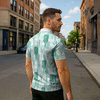 Aloha Hawaii Vintage Kahili Pa'a Lima Zipper Polo Shirt Palaka Print Mossy Teal LT7 - Polynesian Pride