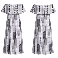 Aloha Hawaii Vintage Kahili Pa'a Lima Couples Matching Off Shoulder Maxi Dress and Hawaiian Shirt Palaka Print Hinahina