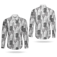 Aloha Hawaii Vintage Kahili Pa'a Lima Couples Matching Short Sleeve Bodycon Dress and Long Sleeve Button Shirt Palaka Print Hinahina LT7 - Polynesian Pride