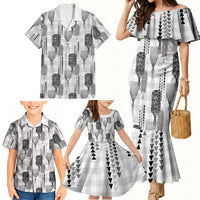 Aloha Hawaii Vintage Kahili Pa'a Lima Family Matching Mermaid Dress and Hawaiian Shirt Palaka Print Hinahina LT7 - Polynesian Pride