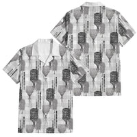 Aloha Hawaii Vintage Kahili Pa'a Lima Family Matching Mermaid Dress and Hawaiian Shirt Palaka Print Hinahina LT7 Dad's Shirt - Short Sleeve Gray - Polynesian Pride