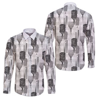 Aloha Hawaii Vintage Kahili Pa'a Lima Family Matching Mermaid Dress and Hawaiian Shirt Palaka Print Hinahina LT7 Dad's Shirt - Long Sleeve Gray - Polynesian Pride