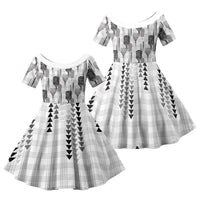 Aloha Hawaii Vintage Kahili Pa'a Lima Family Matching Mermaid Dress and Hawaiian Shirt Palaka Print Hinahina LT7 Daughter's Dress Gray - Polynesian Pride