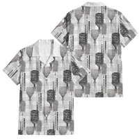 Aloha Hawaii Vintage Kahili Pa'a Lima Family Matching Off The Shoulder Long Sleeve Dress and Hawaiian Shirt Palaka Print Hinahina LT7 Dad's Shirt - Short Sleeve Gray - Polynesian Pride