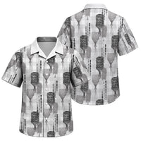Aloha Hawaii Vintage Kahili Pa'a Lima Family Matching Off The Shoulder Long Sleeve Dress and Hawaiian Shirt Palaka Print Hinahina LT7 Son's Shirt Gray - Polynesian Pride
