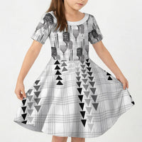 Aloha Hawaii Vintage Kahili Pa'a Lima Kid Short Sleeve Dress Palaka Print Hinahina LT7 KID Gray - Polynesian Pride
