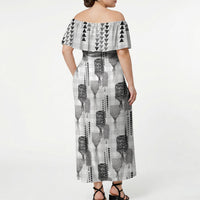Aloha Hawaii Vintage Kahili Pa'a Lima Off Shoulder Maxi Dress Palaka Print Hinahina LT7 - Polynesian Pride