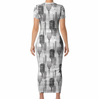 Aloha Hawaii Vintage Kahili Pa'a Lima Short Sleeve Bodycon Dress Palaka Print Hinahina LT7 - Polynesian Pride