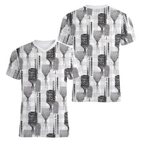 Aloha Hawaii Vintage Kahili Pa'a Lima Women V-Neck T-Shirt Palaka Print Hinahina