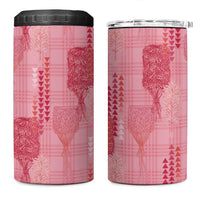 Aloha Hawaii Vintage Kahili Pa'a Lima 4 in 1 Can Cooler Tumbler Palaka Print Berry Pink