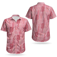 Aloha Hawaii Vintage Kahili Pa'a Lima Couples Matching Short Sleeve Bodycon Dress and Hawaiian Shirt Palaka Print Berry Pink