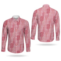 Aloha Hawaii Vintage Kahili Pa'a Lima Couples Matching Short Sleeve Bodycon Dress and Long Sleeve Button Shirt Palaka Print Berry Pink LT7 - Polynesian Pride