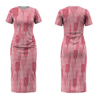 Aloha Hawaii Vintage Kahili Pa'a Lima Couples Matching Short Sleeve Bodycon Dress and Long Sleeve Button Shirt Palaka Print Berry Pink LT7 - Polynesian Pride