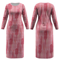 Aloha Hawaii Vintage Kahili Pa'a Lima Family Matching Long Sleeve Bodycon Dress and Hawaiian Shirt Palaka Print Berry Pink LT7 Mom's Dress Pink - Polynesian Pride