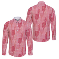 Aloha Hawaii Vintage Kahili Pa'a Lima Family Matching Long Sleeve Bodycon Dress and Hawaiian Shirt Palaka Print Berry Pink LT7 Dad's Shirt - Long Sleeve Pink - Polynesian Pride