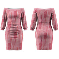 Aloha Hawaii Vintage Kahili Pa'a Lima Family Matching Off The Shoulder Long Sleeve Dress and Hawaiian Shirt Palaka Print Berry Pink LT7 Mom's Dress Pink - Polynesian Pride
