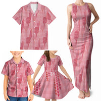 Aloha Hawaii Vintage Kahili Pa'a Lima Family Matching Tank Maxi Dress and Hawaiian Shirt Palaka Print Berry Pink LT7 - Polynesian Pride